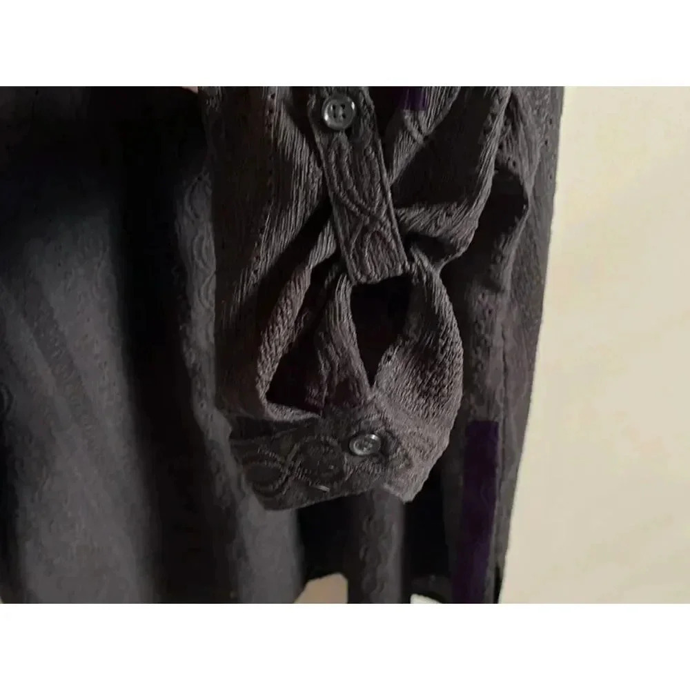 Chico's Black Collared Button Up Embroidered detail Size 2 - Picture 6 of 6